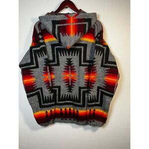 Vintage Tejidos Ruminahui Alpaca Wool Hooded Sweater Jacket Aztec Print XL